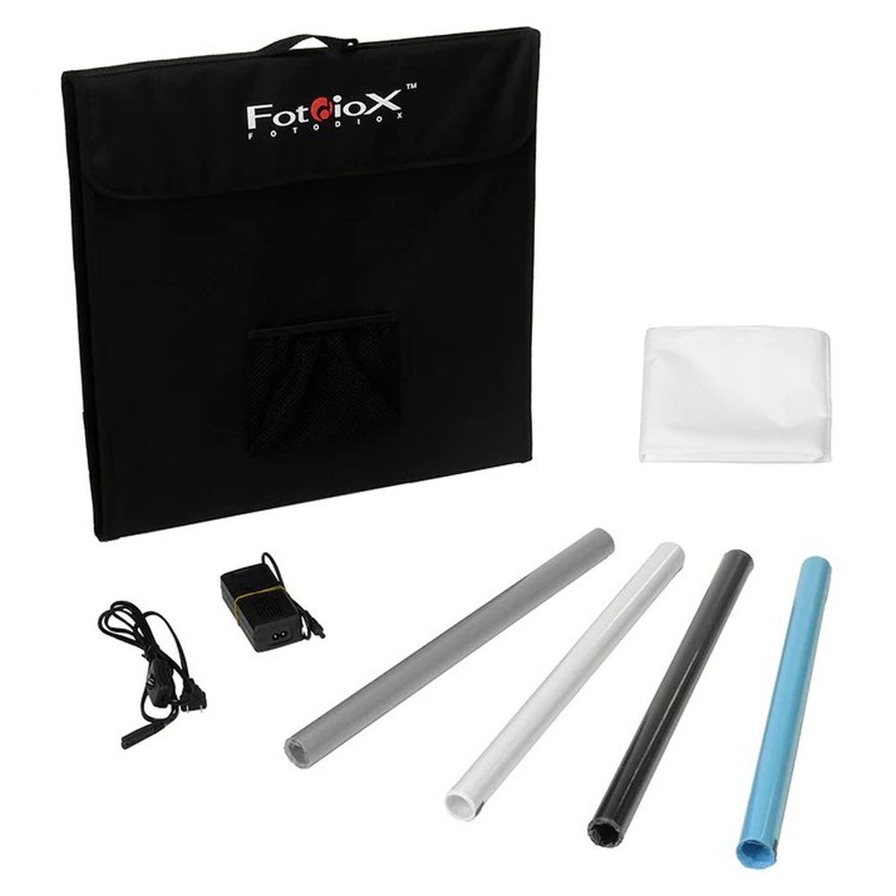 Fotodiox Pro LED Studio-in-a-Box per la fotografia da tavolo - Include tenda luminosa, luci LED integrate, custodia per il trasporto e quattro fondali