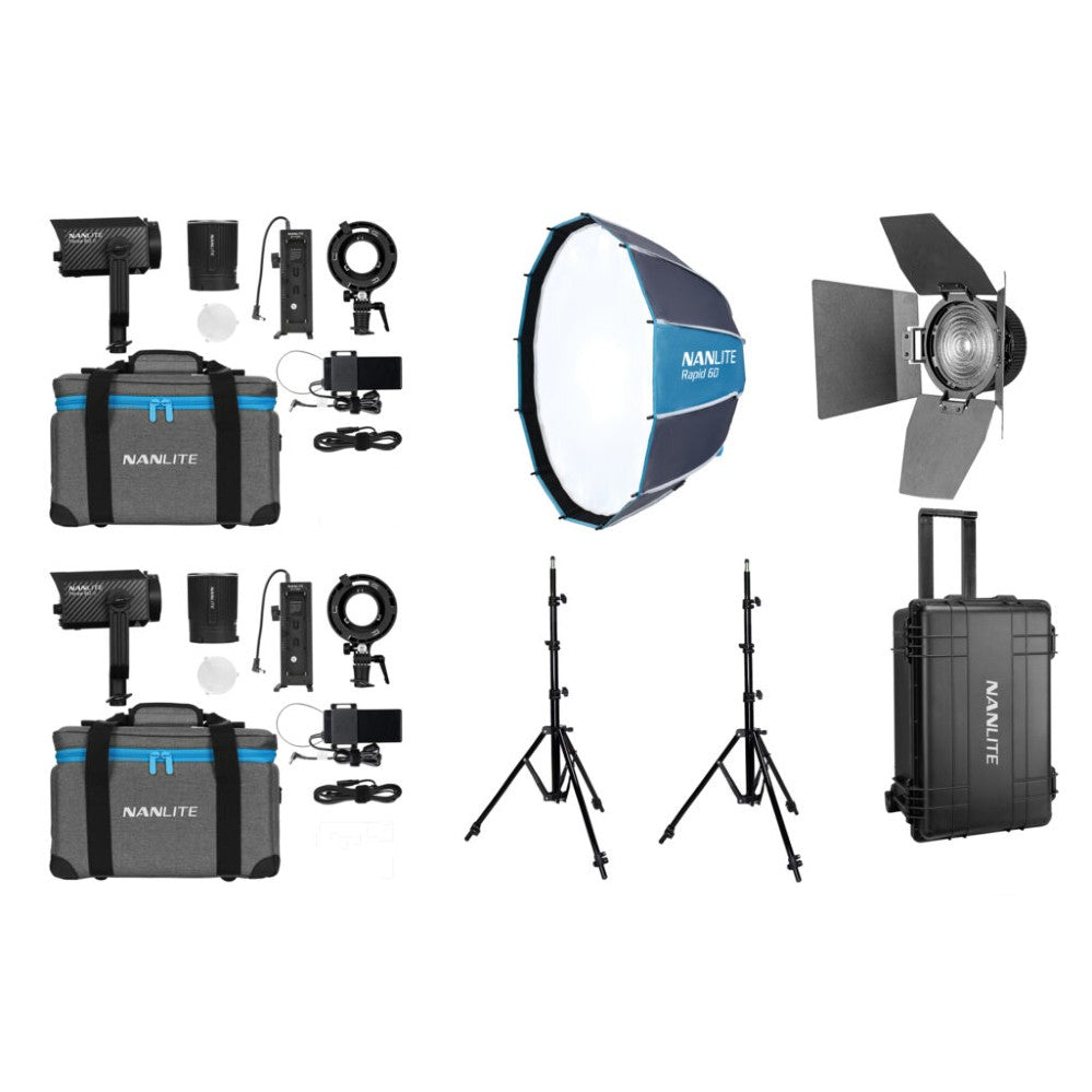 Nanlite Forza 60 II LED dual kit (con custodia, stativo, fresnel e softbox)