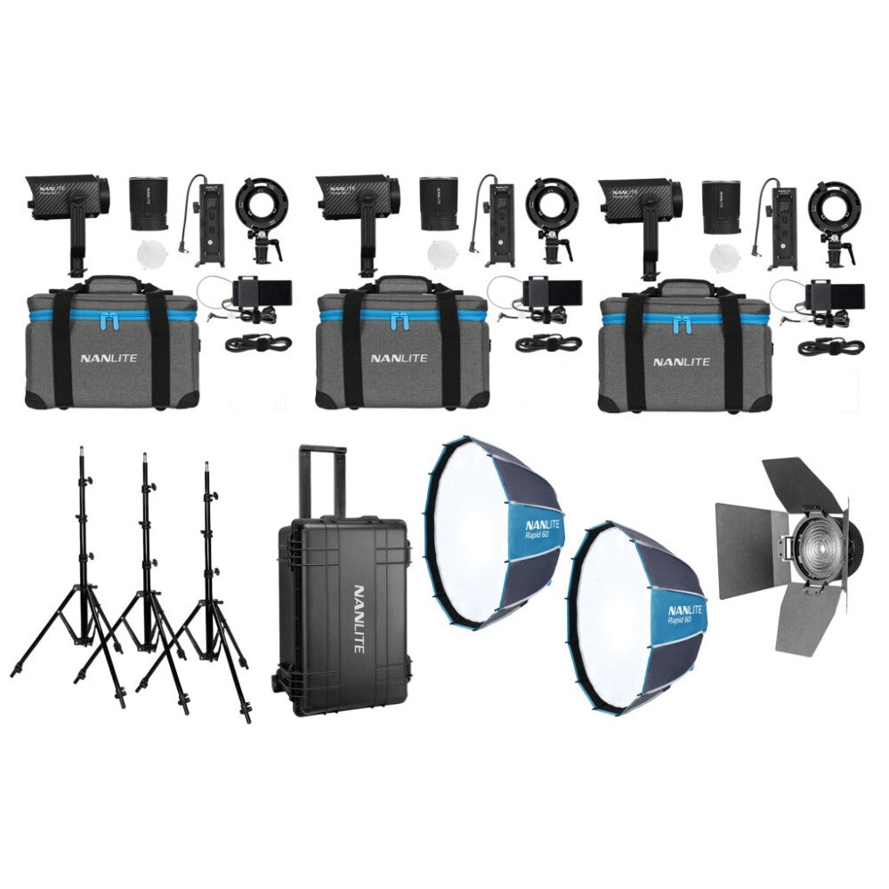 Nanlite Forza 60 II LED triple kit (con custodia, stativo, fresnel e softbox)