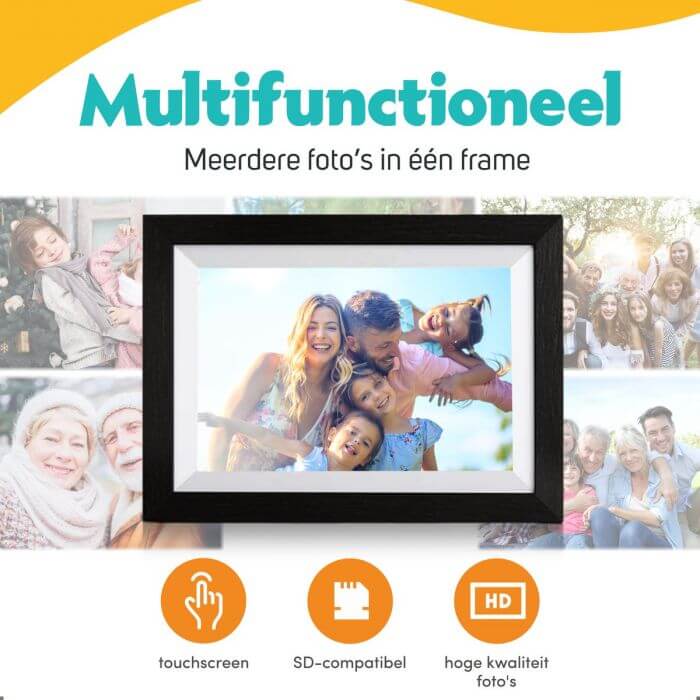 Pora&co Cornice fotografica digitale con WiFi e App Frameo 8 pollici, nero/bianco