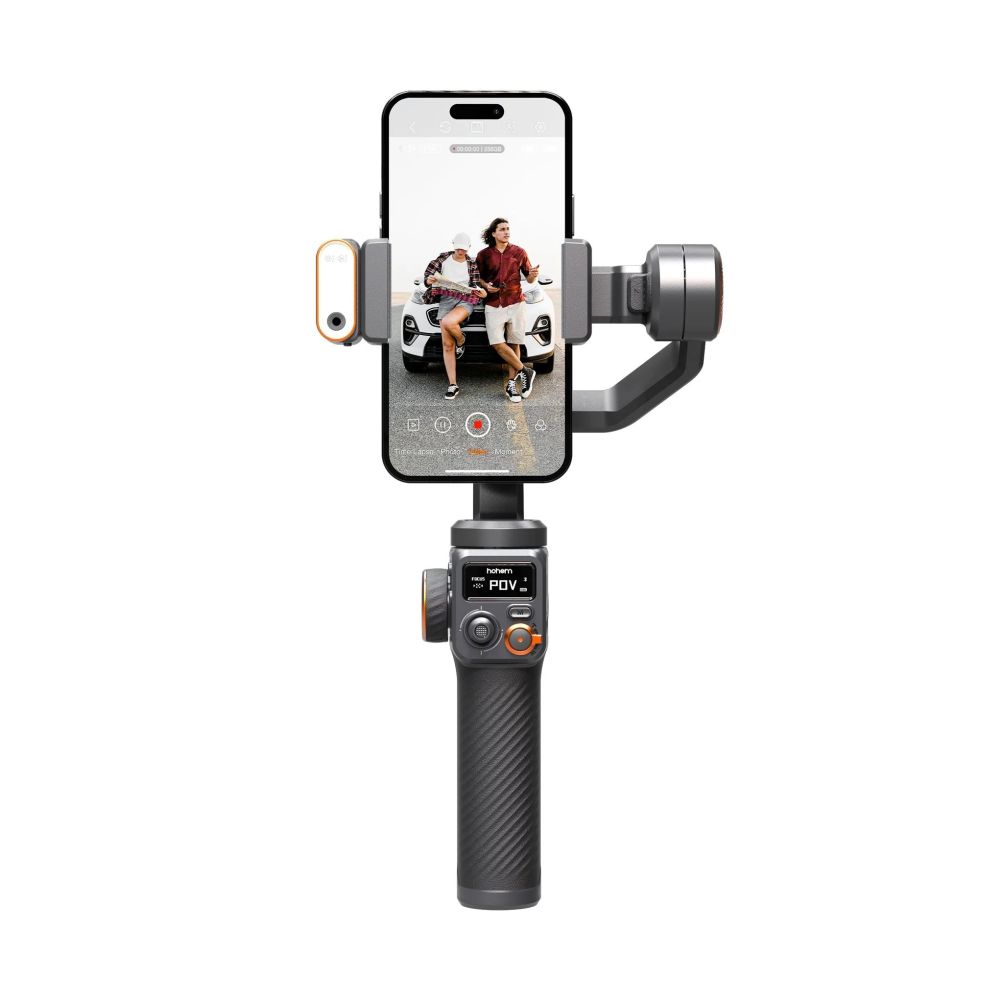Hohem Gimbal per smartphone Pro a 3 assi con luce magnetica con funzione di tracciamento AI