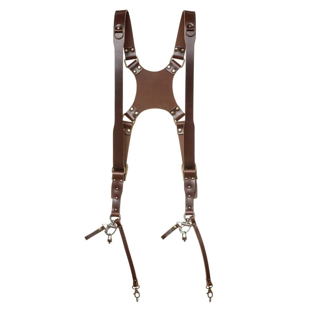 The Hantler Imbracatura per doppia fotocamera Brandy / Argento antico, grande