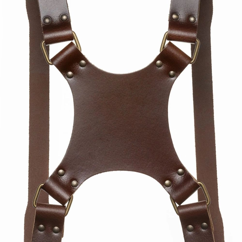 The Hantler Imbracatura per doppia fotocamera Brandy / Argento antico, grande
