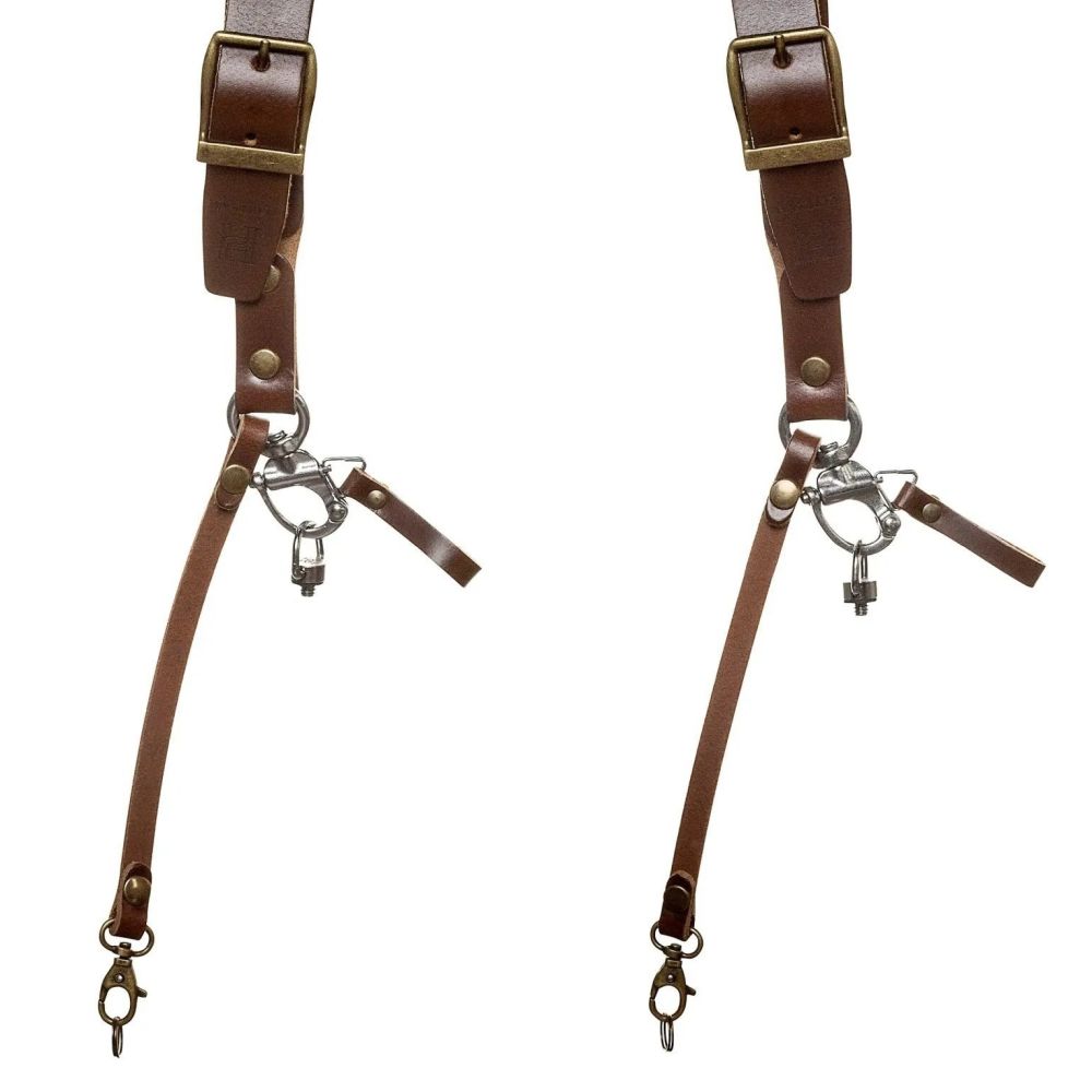 The Hantler Imbracatura per doppia fotocamera Brandy / Argento antico, grande
