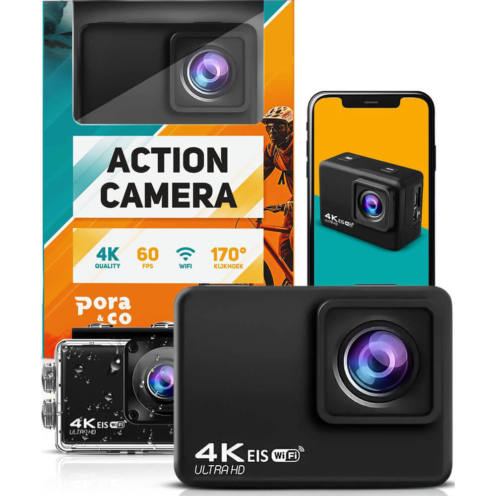 Pora&Co Action camera 4K, 16MP, 60FPS, 30m waterproof