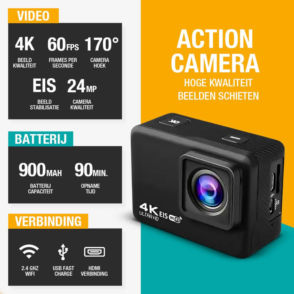 Pora&Co Action camera 4K, 16MP, 60FPS, 30m waterproof