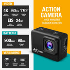 Pora&Co Action camera 4K, 16MP, 60FPS, 30m waterproof