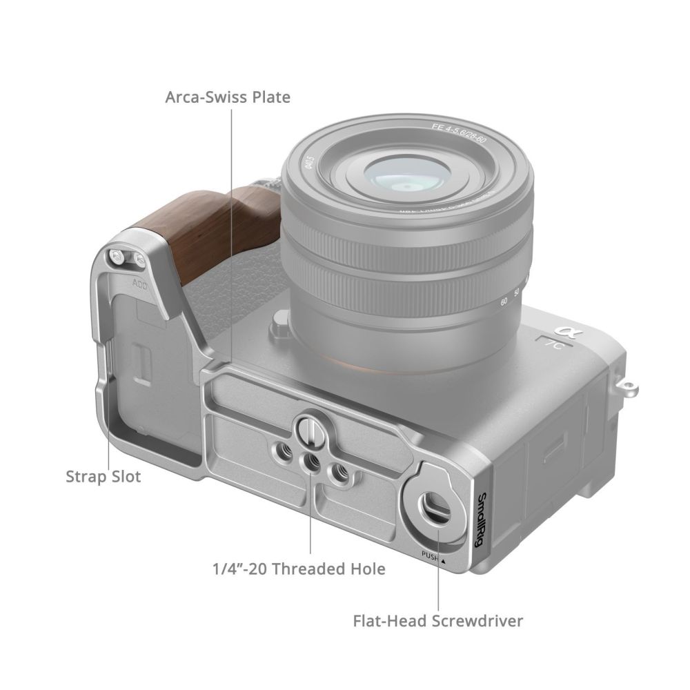 SmallRig Piastra di montaggio a L con impugnatura in legno per Sony Alpha 7C II / Alpha 7CR 4796