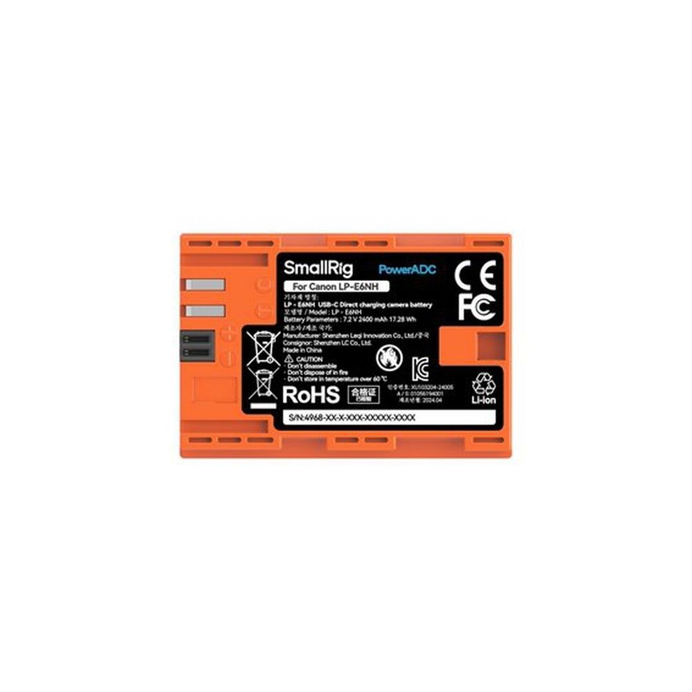 SmallRig 4968 LP-E6NH Batteria ricaricabile per fotocamera USB-C arancione
