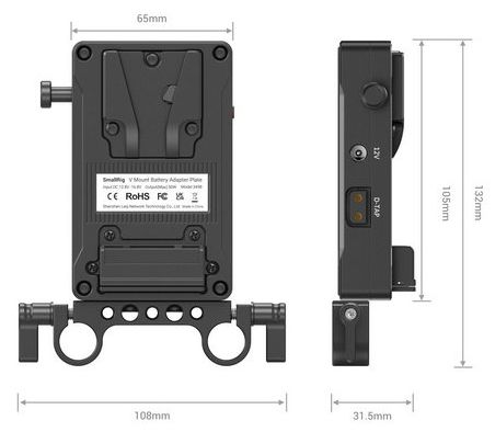 SmallRig 3498B Piastra adattatore per batteria V-Mount (versione base) con morsetto a doppia asta