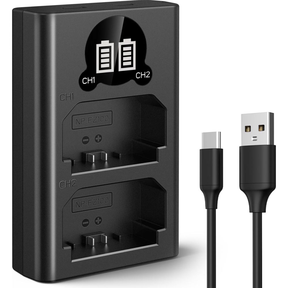 K&F Concept NP-FZ100 Caricabatterie doppio USB-C con display