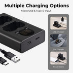 K&F Concept NP-FZ100 Caricabatterie doppio USB-C con display