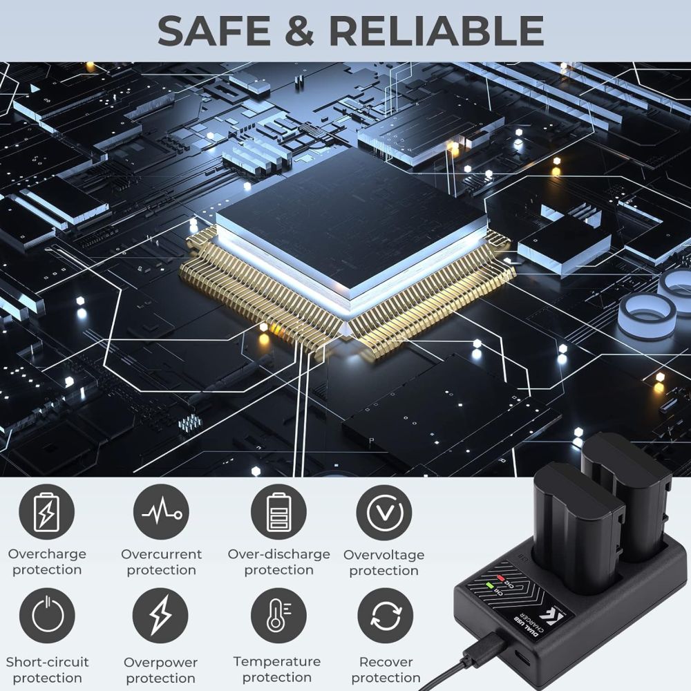 K&F Concept EN-EL15 Caricabatterie doppio USB-C