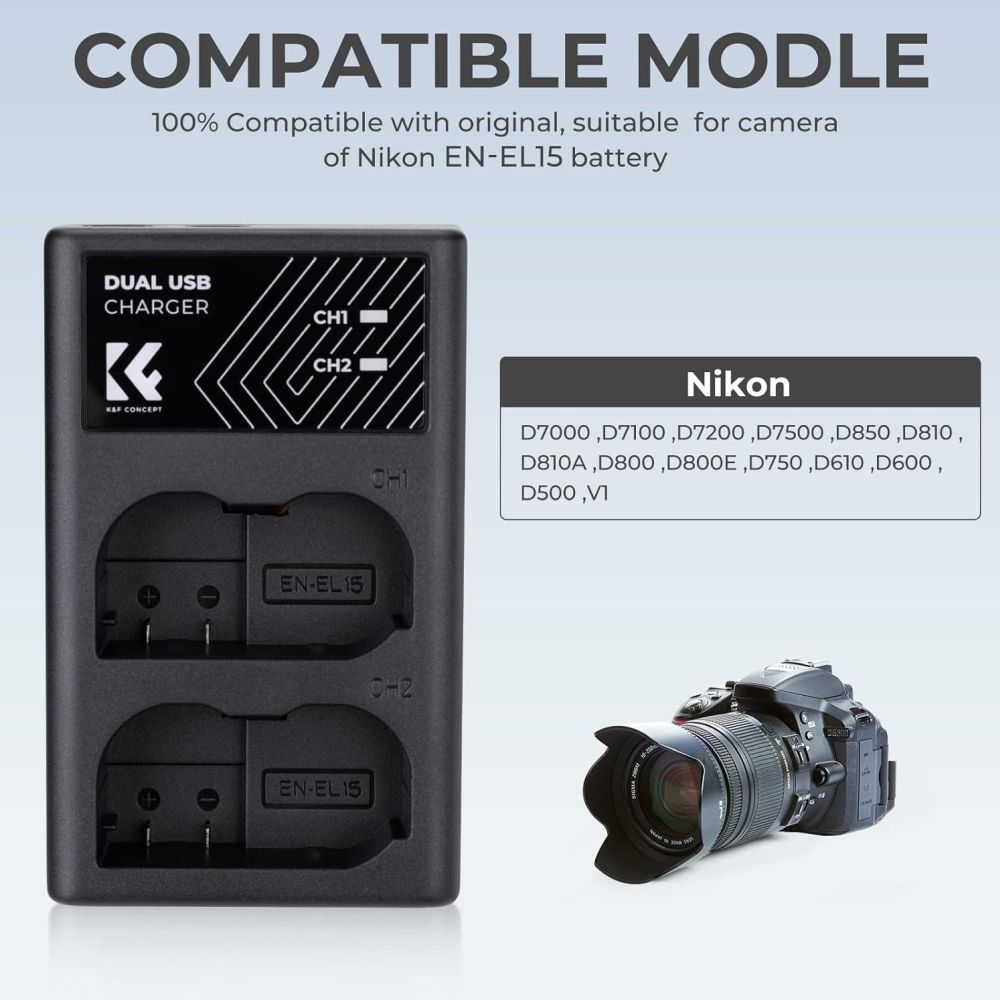 K&F Concept EN-EL15 Caricabatterie doppio USB-C