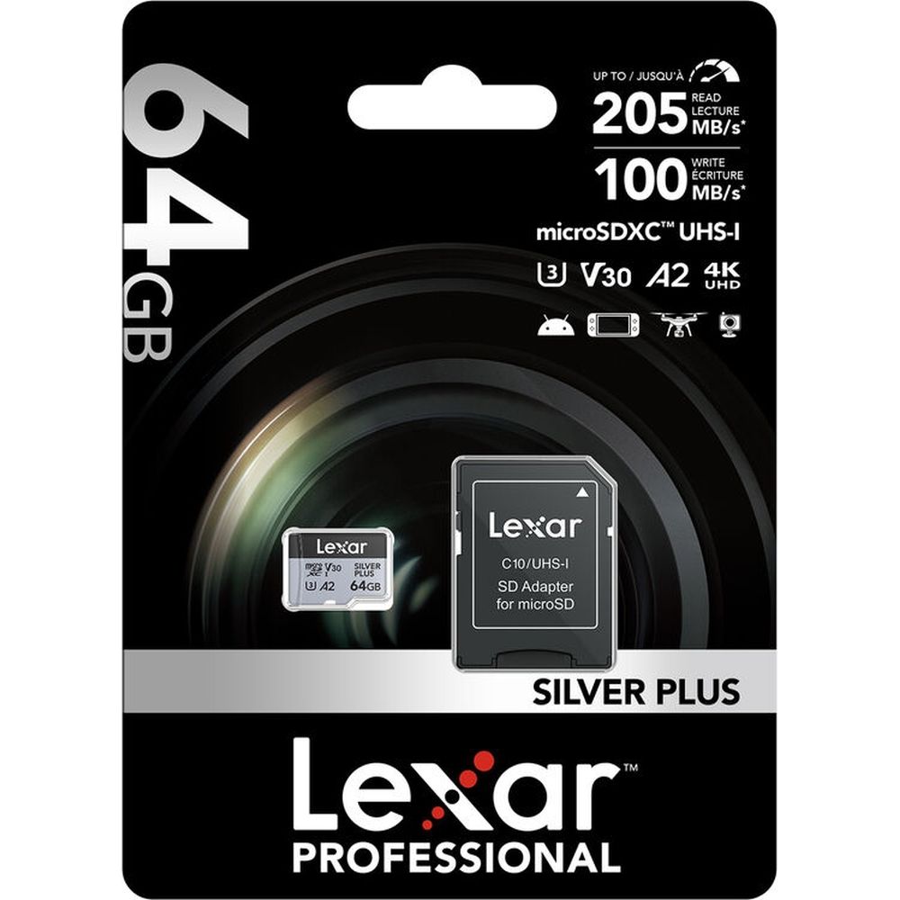Lexar Pro Argento Plus 64GB microSDXC V30 - R205/W150MB/s