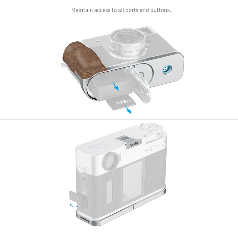 SmallRig 5223 Piastra di montaggio a L con impugnatura in legno per FUJIFILM X half, argento