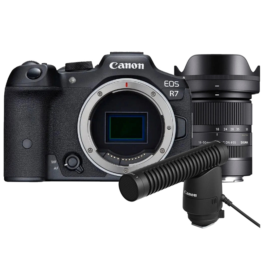 Canon EOS R7 + Sigma 18-50mm f/2.8 DC DN Canon RF Attacco + Canon DM-E1 Microfono stereo