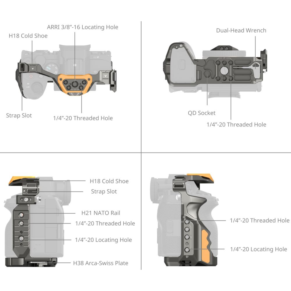 SmallRig 5518 "HawkLock" Kit gabbia a sgancio rapido per Sony Alpha 7R V / Alpha 7 IV / Alpha 7S III (Advanced Edition) "BumbleBee Edition"