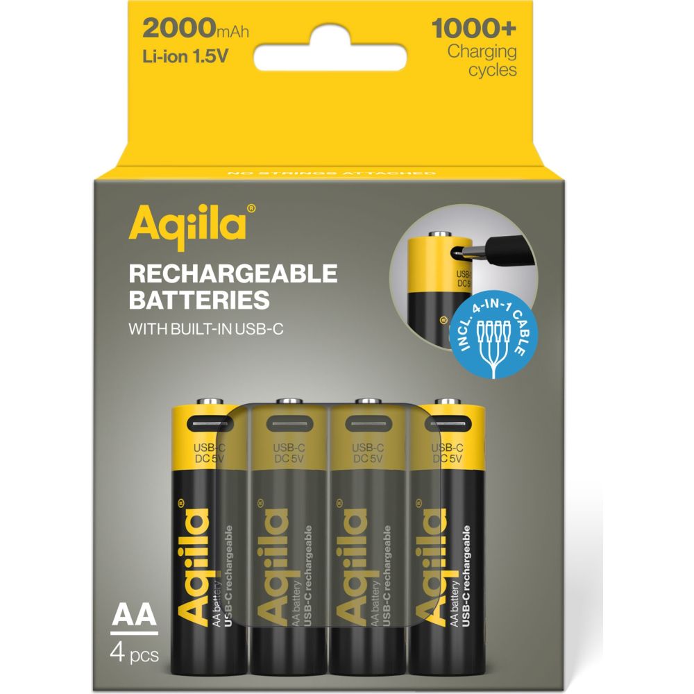 Aqiila AA USB-C Batteria ricaricabile 1,5 V 2000 mAh Li-Ion (4x)