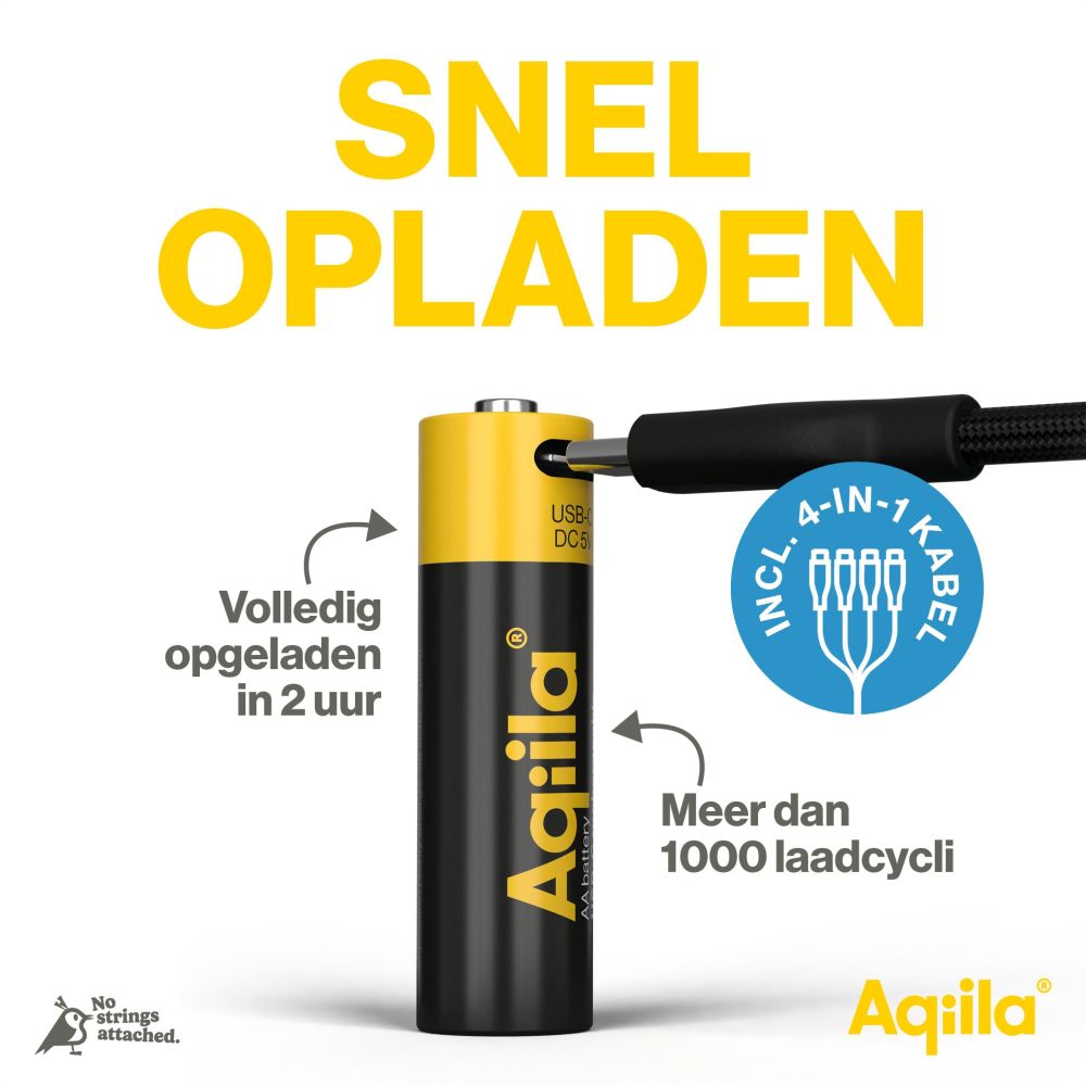 Aqiila AA USB-C Batteria ricaricabile 1,5 V 2000 mAh Li-Ion (4x)