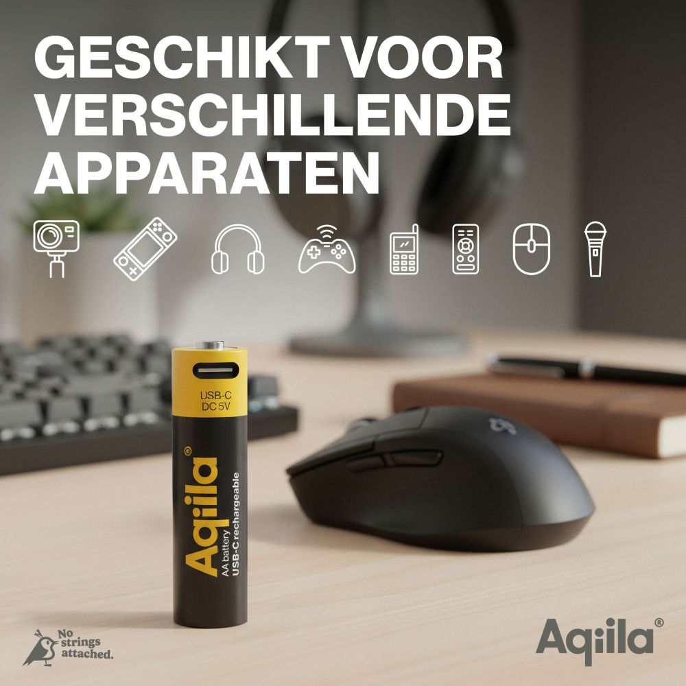 Aqiila AA USB-C Batteria ricaricabile 1,5 V 2000 mAh Li-Ion (4x)