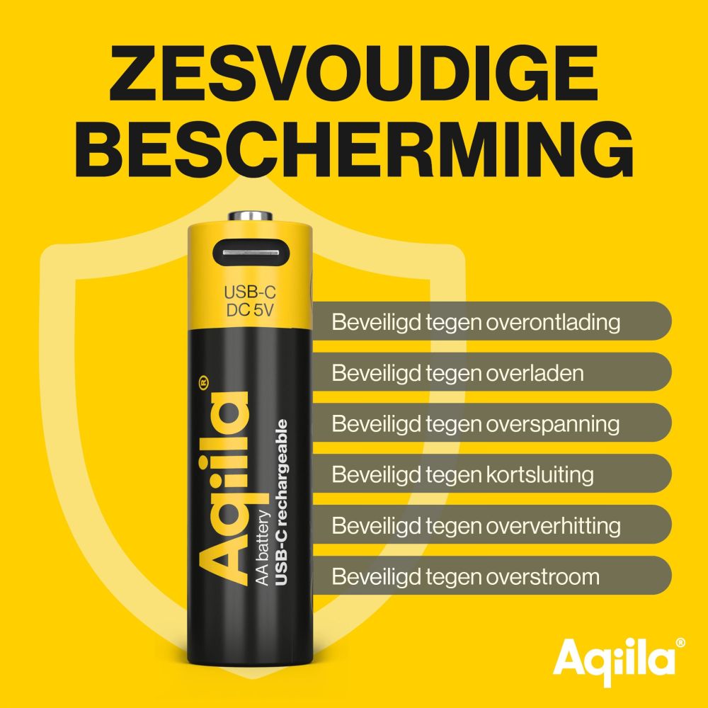 Aqiila AA USB-C Batteria ricaricabile 1,5 V 2000 mAh Li-Ion (4x)