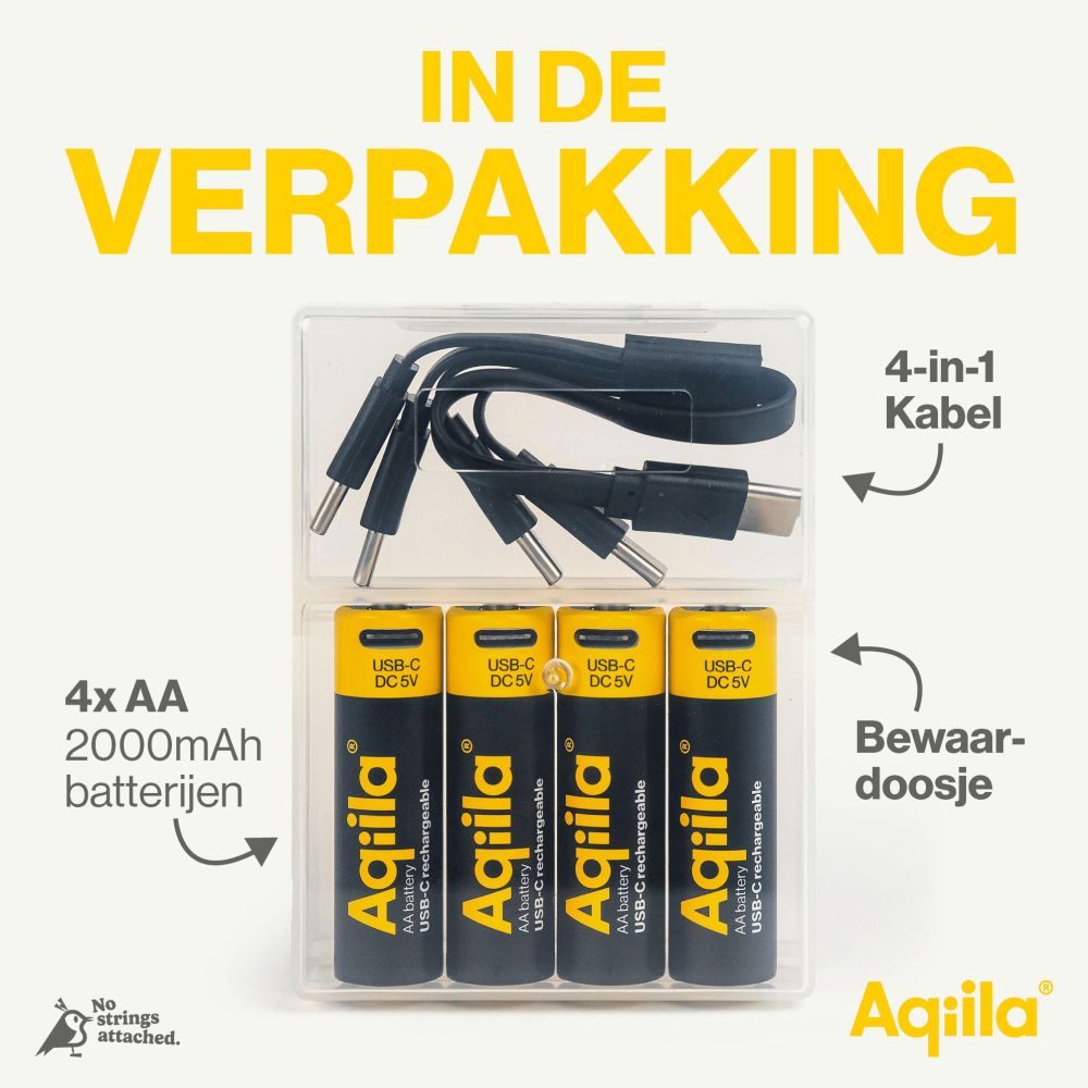 Aqiila AA USB-C Batteria ricaricabile 1,5 V 2000 mAh Li-Ion (4x)