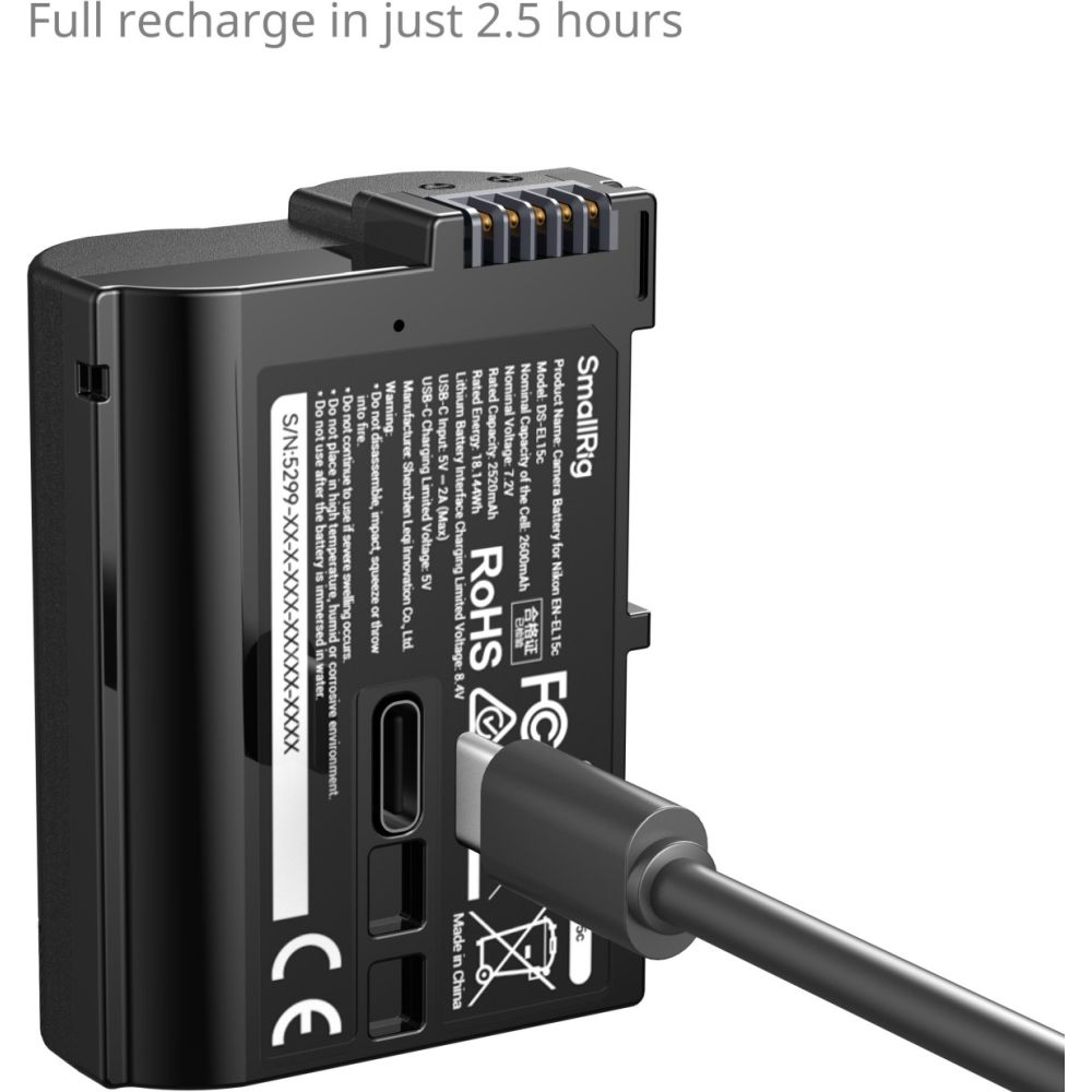 SmallRig 5299 Nikon EN-EL16c USB-C Batteria per fotocamera con display di alimentazione