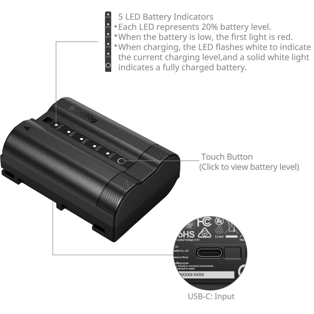 SmallRig 5299 Nikon EN-EL16c USB-C Batteria per fotocamera con display di alimentazione