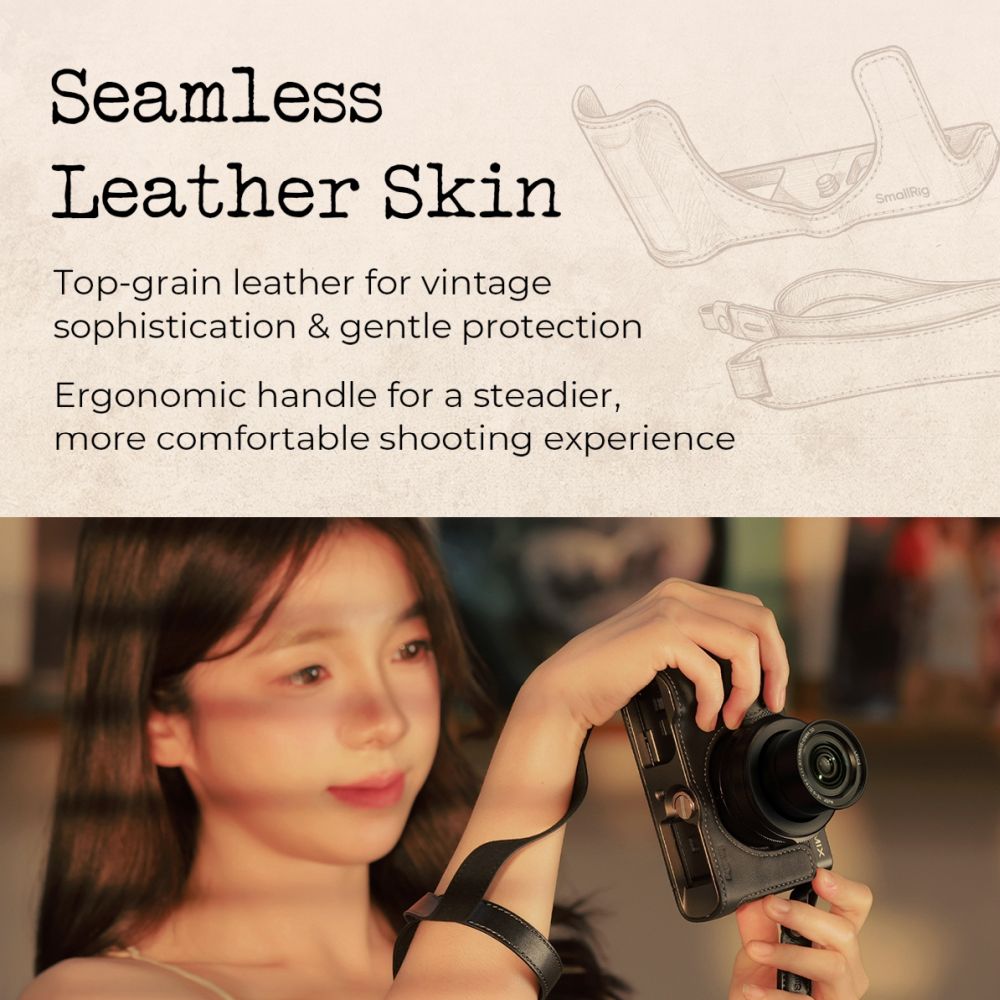 SmallRig 5698 Custodia a mezza pelle per Panasonic LUMIX L10, nera