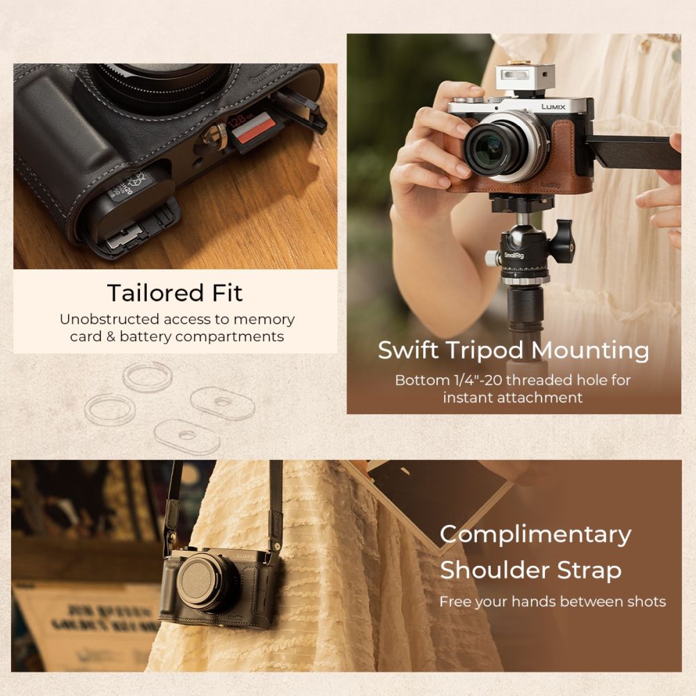 SmallRig 5698 Custodia a mezza pelle per Panasonic LUMIX L10, nera